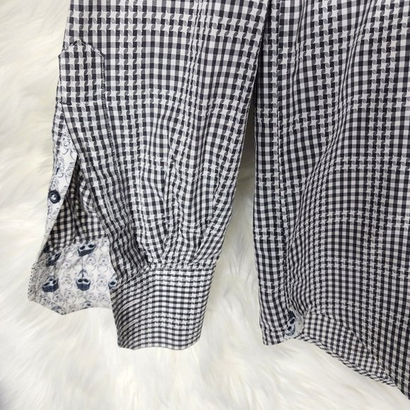 Robert Graham Men's Stars Checkered Button Up Long Sleeve Shirt Size XL Gray - Picture 5 of 11